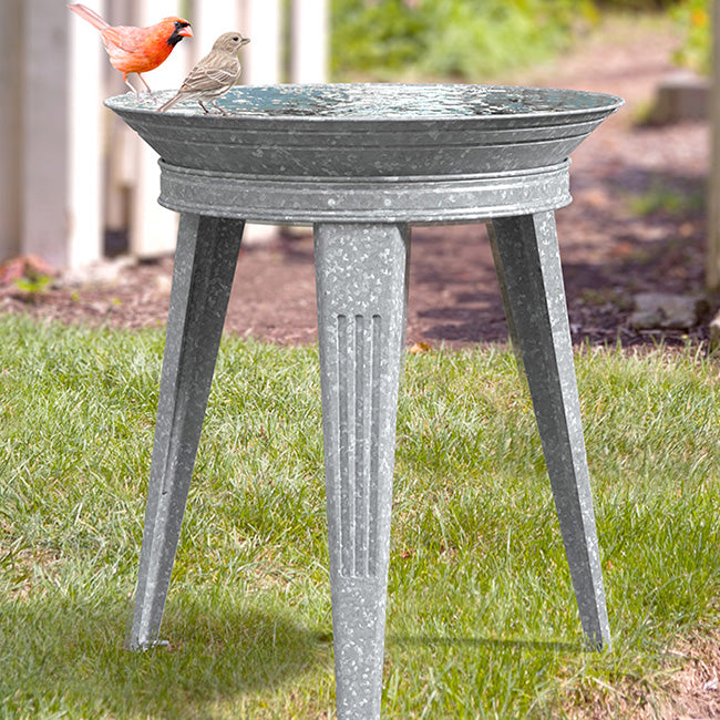 Vintage Galvanized Metal Bird Bath and Stand