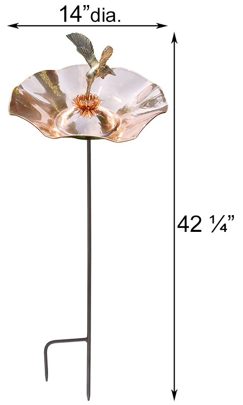 Achla Hummingbird Bird Bath and Stake, Copper