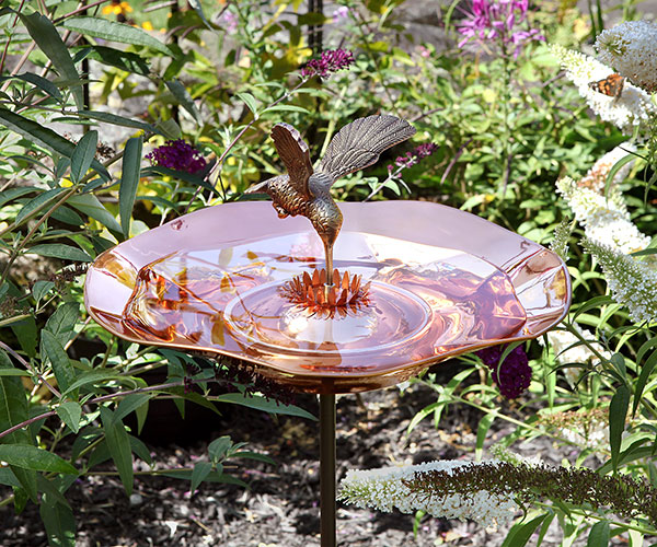 Achla Hummingbird Bird Bath and Stake, Copper