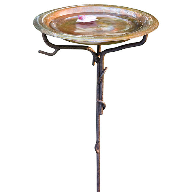 Ancient Graffiti Solid Copper Bird Bath with Stake