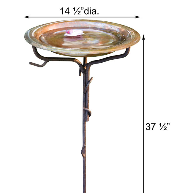 Ancient Graffiti Solid Copper Bird Bath with Stake