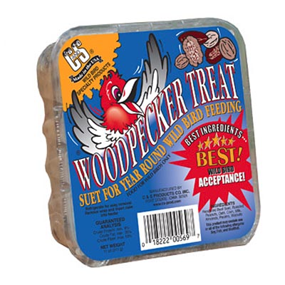 Woodpecker treat package with bird illustration on a white background