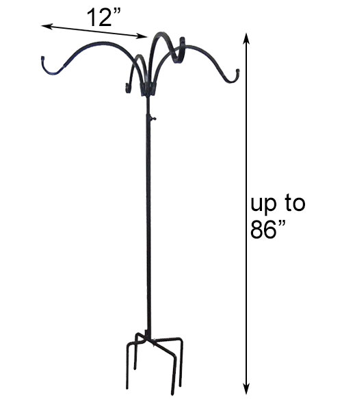 Adjustable Four Hanger Shepherd Hook, Black, 4.5' to 7'