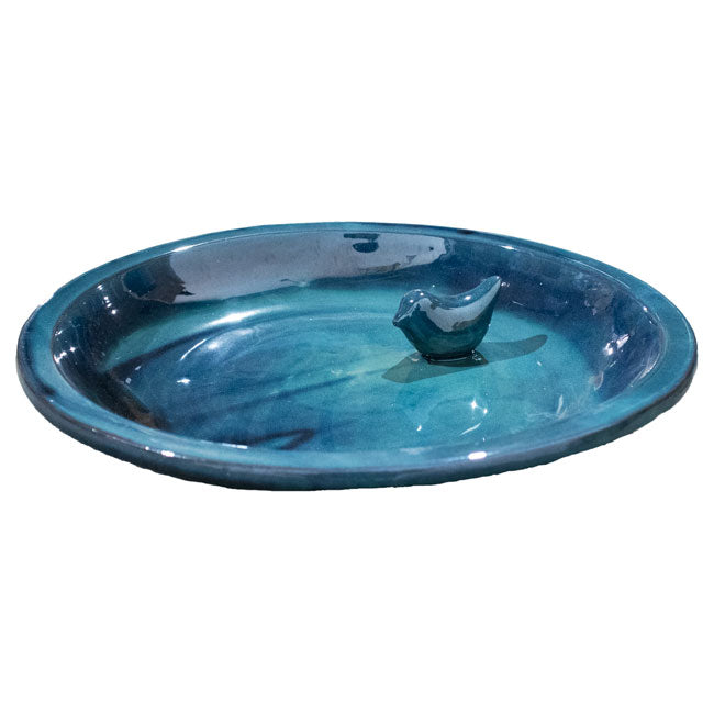 Esschert Design Ceramic Bird Bath and Pedestal, Teal