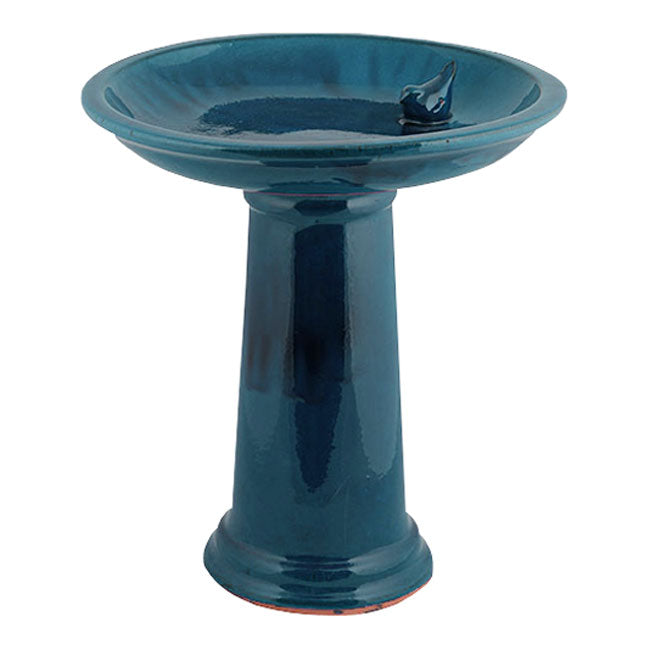 Esschert Design Ceramic Bird Bath and Pedestal, Teal