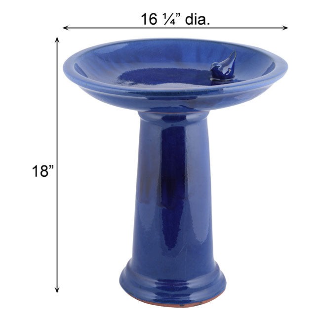 Esschert Design Ceramic Bird Bath and Pedestal, Cobalt Blue