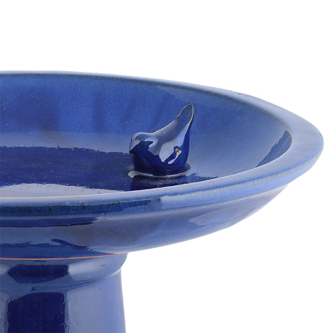 Esschert Design Ceramic Bird Bath and Pedestal, Cobalt Blue