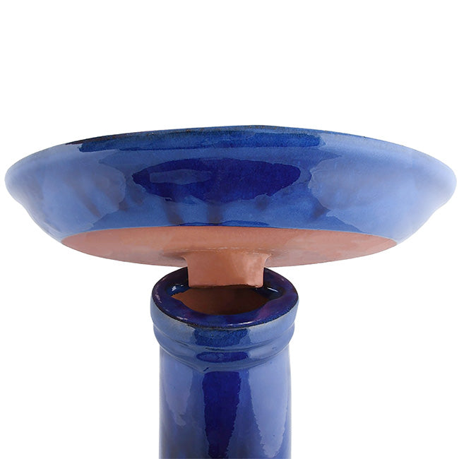 Esschert Design Ceramic Bird Bath and Pedestal, Cobalt Blue