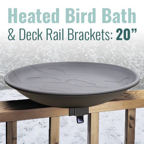 NEW!! Wild Bird Lover's Heated Bird Bath w/Deck Rail Brackets, 20"