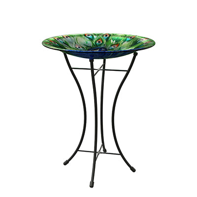 Woodlink Peacock Glass Garden Birdbath