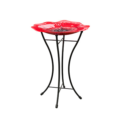 Woodlink Red Poppy Garden Glass Birdbath