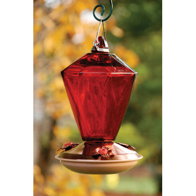 woodlink copper color and ruby glass hummingbird feeder