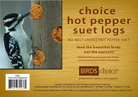 Birds Choice Hot Pepper Suet Log - No Melt 12 Pack